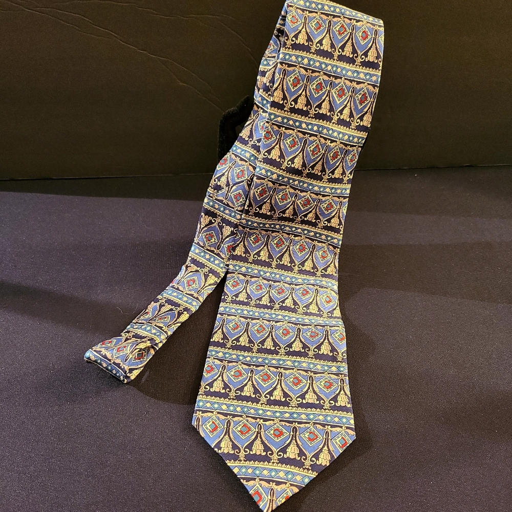Vintage Oscar De La Renta Elegant Blue Paisley Patterned Men's Tie Casual Preppy